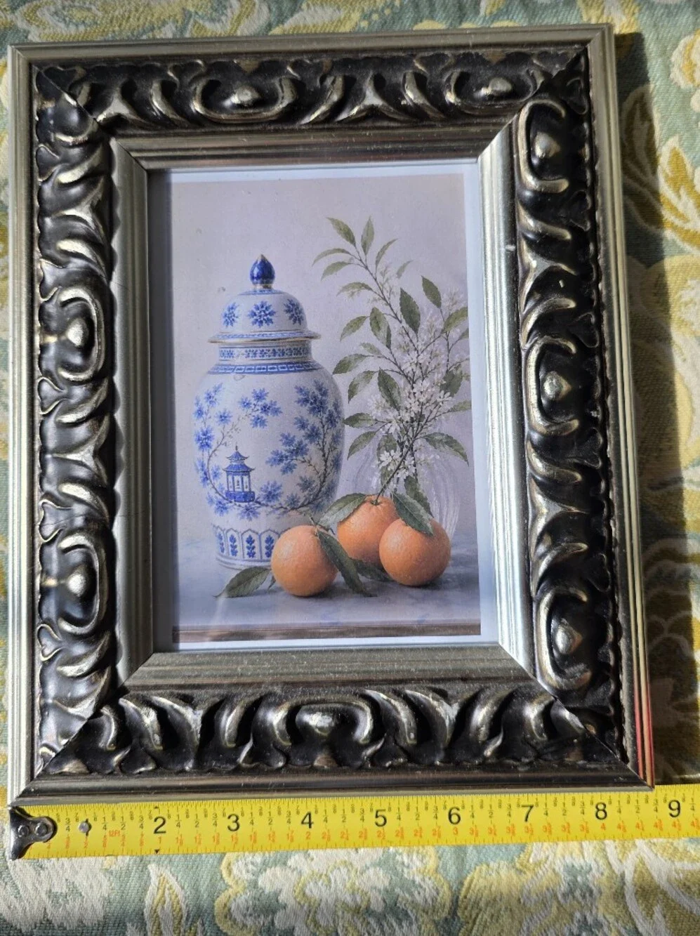 Vintage Ornate Carved Wood Picture Frame Black Gold Silver Baroque